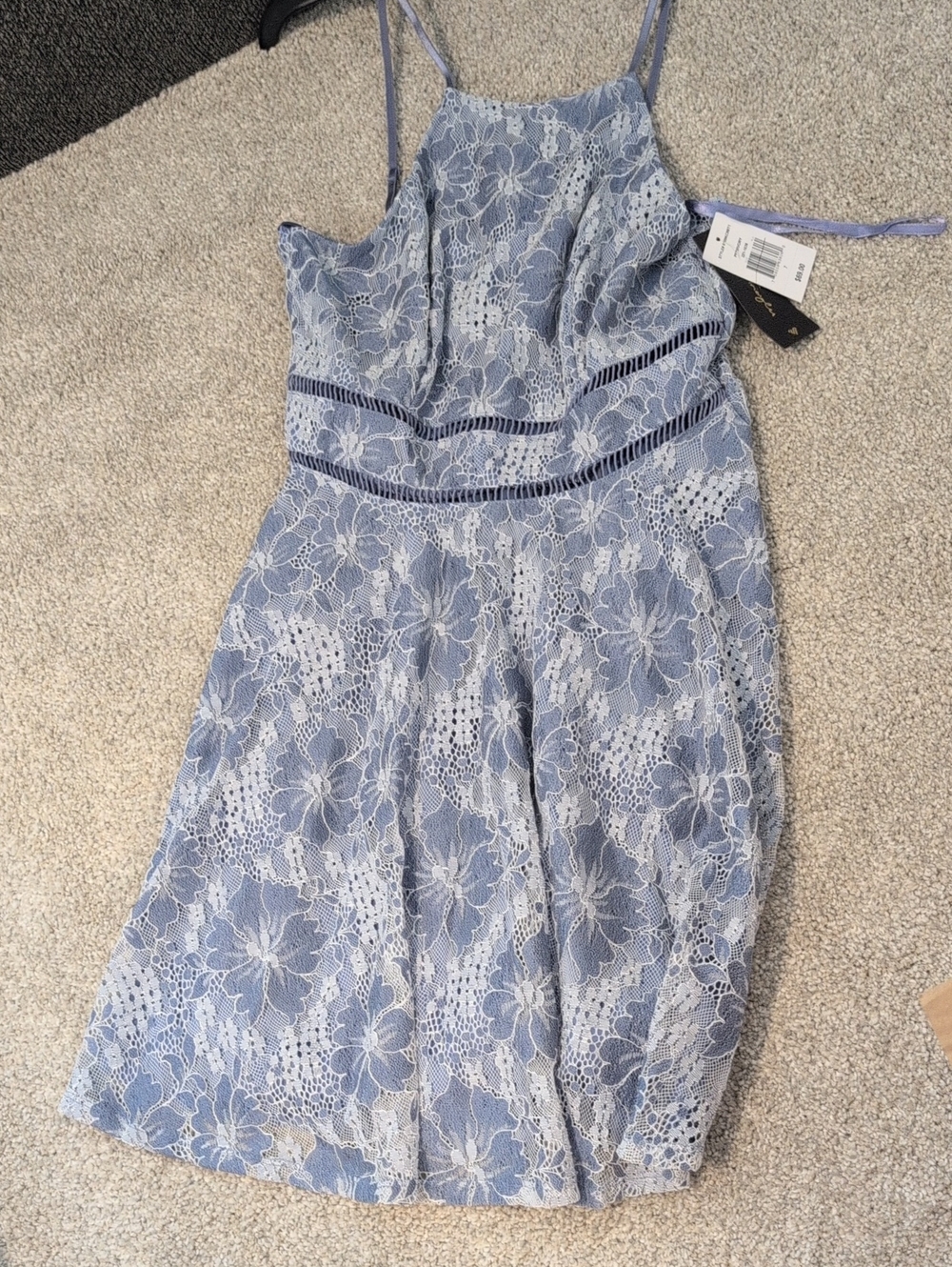 City Triangles Dusty Blue Lace Cocktail Dress- Juniors Size